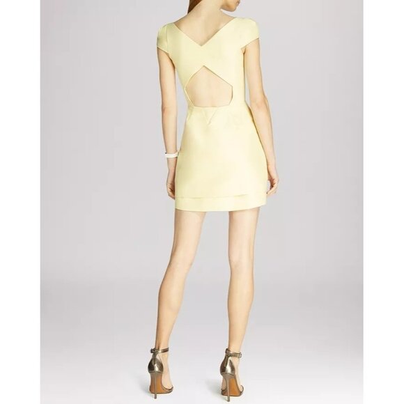 HALSTON HERITAGE Cap Sleeve Structured Cutout Back Dress Yellow Size 14 - Picture 2 of 5